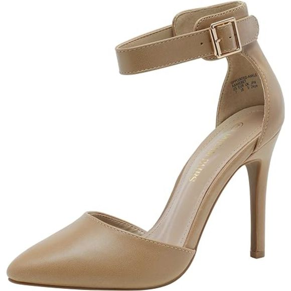 Shoes - Women's Pointed Toe Ankle Strap D'Orsay Brown High Heel Stiletto Pumps Shoes